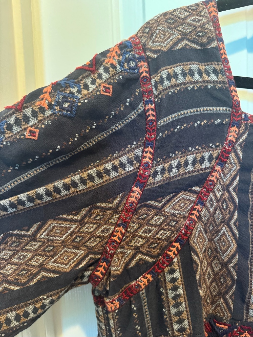 Anthropologie Textured Boho Print V-Neck Tunic Dress - Black with Rust Size 1X - Picture 14 of 16